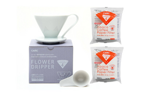 Gift Set | CAFEC Cup 4 Big Pour-Over Flower Dripper | CFD-4WHITE + 2packs of AC4-100W