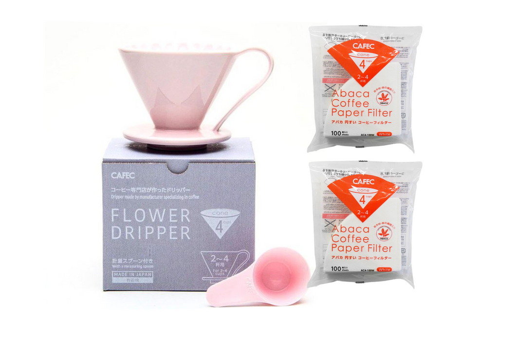 Gift Set | CAFEC Cup 4 Big Pour-Over Flower Dripper | CFD-4PINK + 2packs of AC4-100W